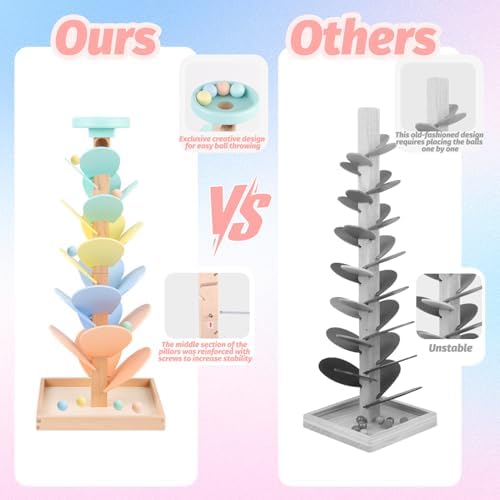 Wooden Marble Run Ball Drop Montessori Toy 4-8 Boys Girls (Height: 20.5") - Image 6