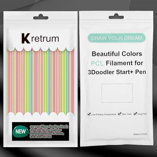 Kretrum Glow in the Dark 3D Doodler Pen Refills for 3Doodler Start+ 3D Pen 2.5mm PCL Filament Refills Packs 10 Colors Glow Filament Each Color 10 pcs Total 100 pcs Only Fit for 3Doodler Start Pen - Image 4