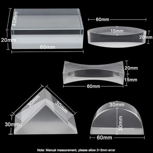 Microscope Accessories Kit 5 Pieces Set Optical Glass Prism and Lens Glass Brick Right Angle Prism Double Concave Convex Half Cylinder Lens Microscope Slides - Image 2