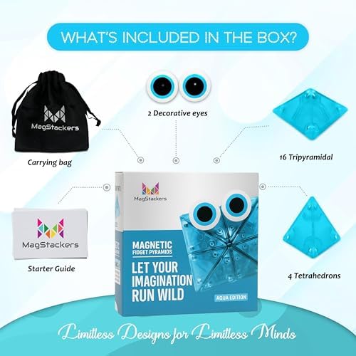 MagStackers Magnet Fidgets for Kids - 22 Pc Magnetic Tiles Toy Building Set with Tetrahedron and Tripyramidal Magnet Blocks for 5+ Years - Reduce Fidgeting and Create 1000+ Fun Creatures and Designs - Image 3