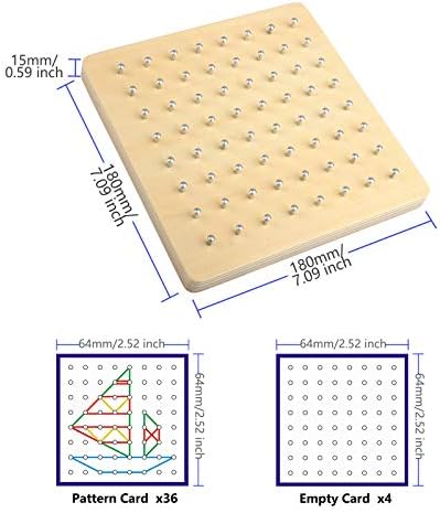Thoth Montessori Wooden Geoboard Mathematical Manipulative Material Array Block Geo board with 36Pcs Pattern Cards and Rubber Bands Matrix 8x8 for Kids Graphical Educational Toys Early Development Toy - Image 6