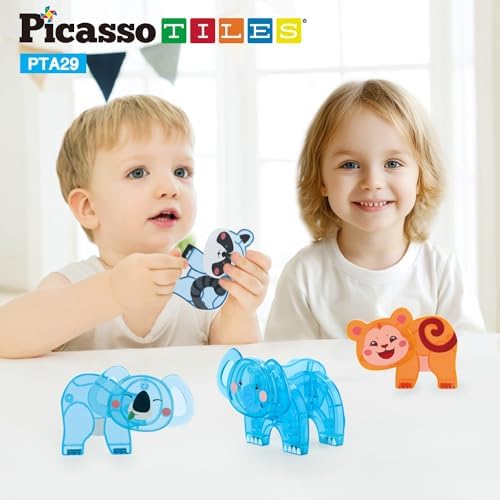 PicassoTiles Magnet Tile Animal Friends Action Figure Playset Mix or Match Figurine Wildlife Character Toy STEM Learning Construction Building Magnetic Tiles Educational Pretend Play Kit Ages 3+ PTA29 - Image 3