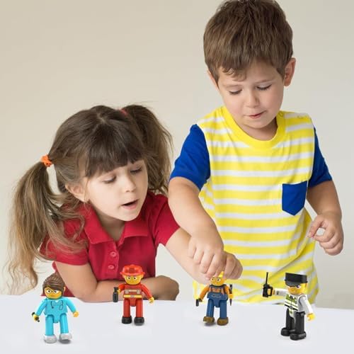 Picasso Toys Magnetic Character Action Figures 4 Piece for Building Block Tile Toddler Toy Set Magnet Expansion Pack Age 3 and up Fireman, Nurse, Police, Constructions Learning Pretend Playset PTA17 - Image 2