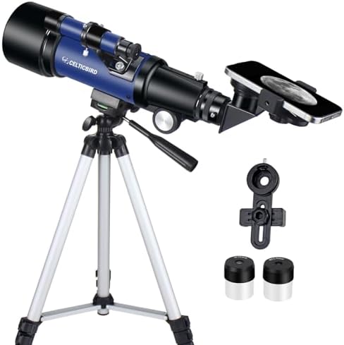 Telescope 70mm Aperture 400mm Astronomical Refracting Telescopes - Travel Telescope with Tripod, Phone Adapter(Ocean Blue) by CelticBird