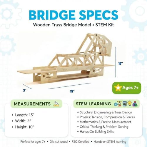 Pathfinders STEM Kit – Bridge Building Kit | Wooden Mechanical Engineering Toy | Strauss Bascule Bridge 3D Puzzle | Educational Science & STEM Project - Image 4