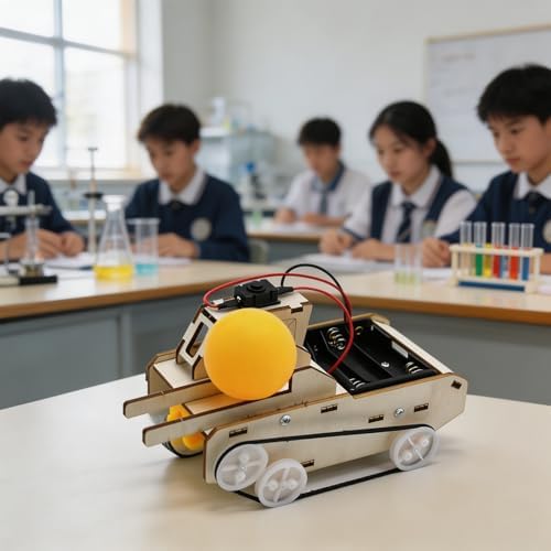 Classroom Science Toy Tracked Vehicle Assembly with Circuit Layout Track Bands Wheel for Group Demonstration Wooden Car Project Science Toy Vehicle Model Track Wheel Assembly Classroom Activity Maker - Image 4