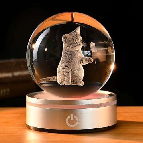 IFOLAINA Cat Lovers Gifts for Women Decorative Cat Glass Sphere Night Light by IFOLAINA
