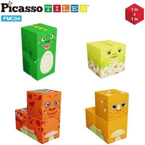 PicassoTiles Magnet Cube Prehistoric World Themed Mix and Match Building Block Construction Toy with 4 Magnetic Cubed Dinosaur Character Action Figures STEM Education Sensory Pretend Play Age 3+ PMC04 - Image 4