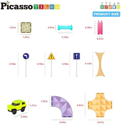 PicassoTiles Race Car Track Magnetic Tiles Travel Toy Sensory Magnet Tile Toys for Toddlers STEM Educational Learning Montessori Play Construction Building Blocks Kids Boys Girls Ages 3+ PTMR40 - Image 6