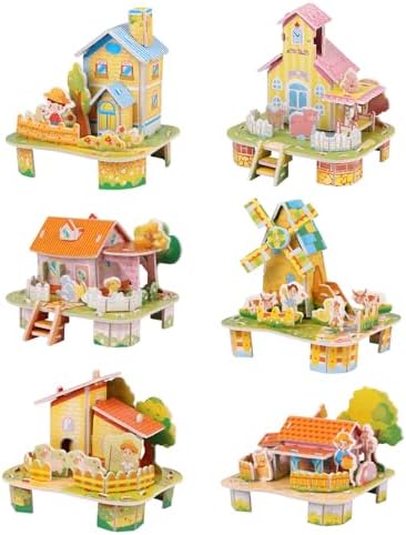 CCINEE 6 Pack 3D Puzzles for Kids Gift, Cartoon Paper Foam Puzzles Toy for Girls and Boys DIY Jigsaw Toys Mini House for School Family Craft Activity Easter Basket Stuffers Party Favors by CCINEE