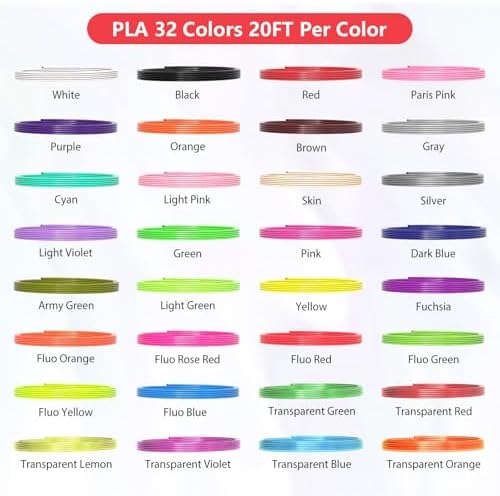 32 Colors 3D Pen PLA Filament Refills, 1.75mm High-Precision 3D Printing Pen Refills, 20 Feet Each (Total 640 Feet), Non-Toxic & Odorless, Works with Most 3D Pens (Not for 3Doodler) - Image 3