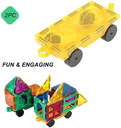 Magnetic Tiles Car Set Truck Kit Toy with Stronger Magnets, Educational Magnet Cars with Re-Enforced Hitch and Long Bed for Girls Boys Toddler Ages 3+ (Green & Yellow) - Image 5