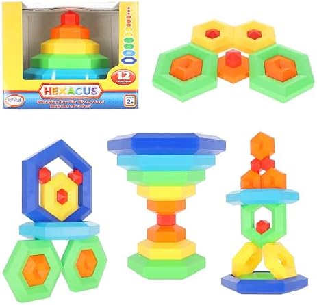 POPULAR PLAYTHINGS Hexacus Pyramid Stacking Blocks, 12 Pieces by PopularPlaythings