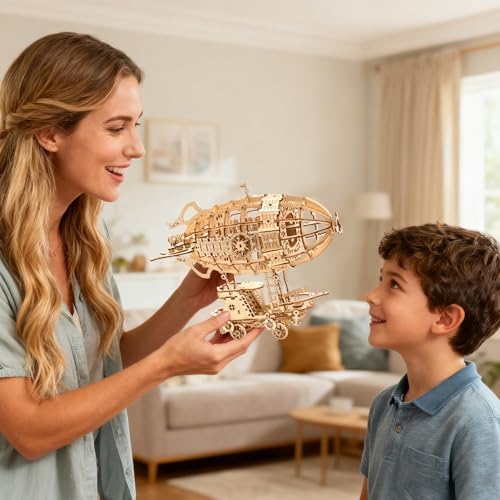 3D Wooden Puzzles for Adults,Wooden Toy for Kids and Adults,Model Building Kit,Educational Brain Teaser,Best Educational Christmas Birthday Day Gift for Friends (Wooden Airship) - Image 6