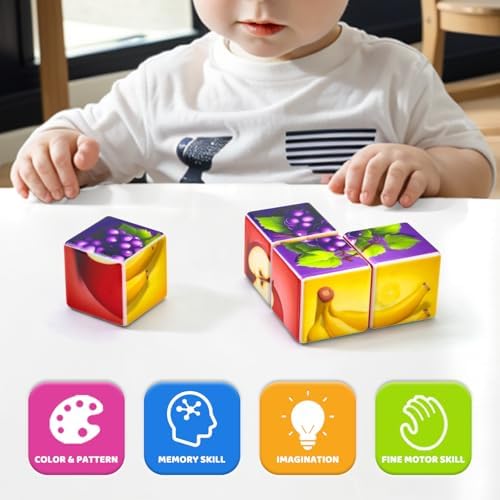Pairez Toys Magnetic Blocks Toddler Toys, 1.65 inch Large Building Cubes for Kids Boys & Girls Age 1+, Fruit Magnet Puzzle Cubes, Preschool Educational Brain Teaser Toys - Image 6