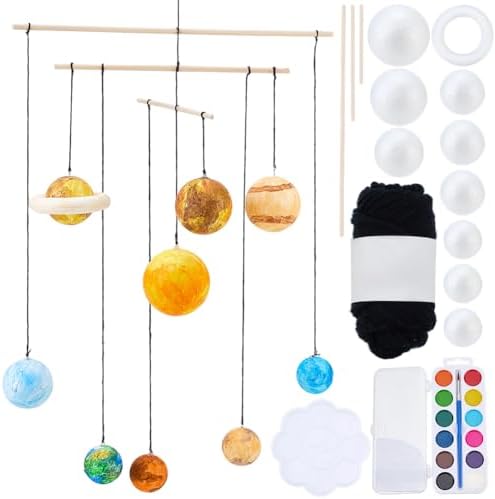 WEBEEDY 17 Pcs DIY Solar System Model Kit Solar System Hanging Ornament Painting Craft Kit with Mixed Sizes Foam Balls, Stickers, 12 Colors Pigments, for Adult Beginner Christmas Birthday Unique Gift by WEBEEDY