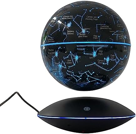 Magnetic Levitation Globe w/UFO-Shaped Base, 6 Inch Rotating Geographic Globe with LED Light, Auto Rotation Suspended Floating World Map Night Light for Table Desk Decor Holiday Gift, Black by Unknown