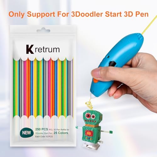 Kretrum 25 Colors 250 Strands 3D Doodler Refill Packs for 3Doodler Start+ Pen 2.5mm 3D Doodler Pen Refills PCL Only for 3Doodler Start+ Pen Each Color 10pcs Total 250 pcs - Image 2