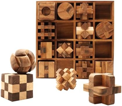 BSIRI 16 in 1 Wooden Brain Teaser Puzzles for Adults and Seniors Interlocking 3D Mini Wood Mind Games Hand Puzzle Teasers Set Toys Coffee Table Games Gift - Image 2