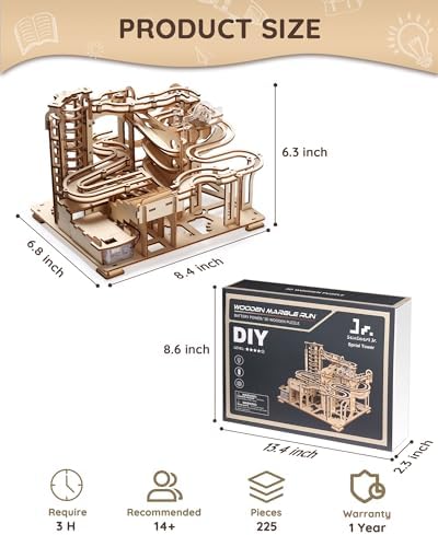 SainSmart Jr. 3D Wooden Puzzles for Adults, 225 PCS Marble Run Wood to Build, Electric Driven Mechanical Model Building Kit, DIY Gift for Aged 14+, Roller Coaster - Image 5