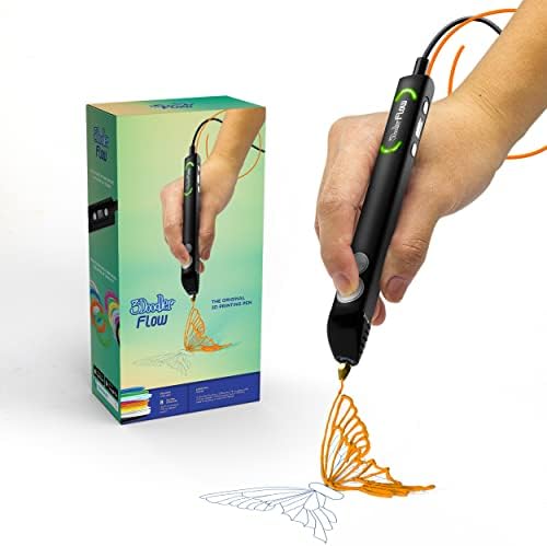 3Doodler Flow 3D Printing Pen for Teens, Adults & Creators – Black, with Free Refill Filaments, Stencil Book & Guide, 3.1 x 10.74 x 4.44 inches by 3Doodler