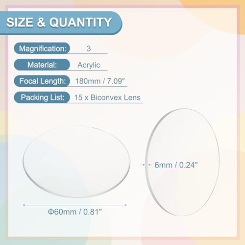 PATIKIL 15 Pack Biconvex Lens, 60mm Dia. 180mm Focal Length Spherical Optical Lenses Magnifier Paperweight Acrylic Double Convex for DIY Office Desk Home Science Experiment Telescope - Image 2