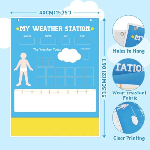 My Weather Station – Kids Daily Calendar & Weather Chart,Preschool Learning Toy,Classroom Calendar Set,Homeschool Supplies, Daily Routine Chart Interactive Weather Observation Board for Toddlers - Image 2