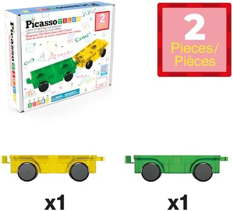 PicassoTiles 2pcs Magnetic Tiles Expansion Car Truck Building Blocks Compatible with regular bricks, Kids Magnet Bricks STEM Learning Toys, Add-ons Toddler Preschool 3 Years and up Boys and Girls PT21 - Image 3
