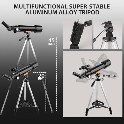Telescope, 70mm Aperture Portable Refractor Telescopes for Astronomy Beginners, 500mm Professional Travel Telescope with Carry Bag, Black - Image 6