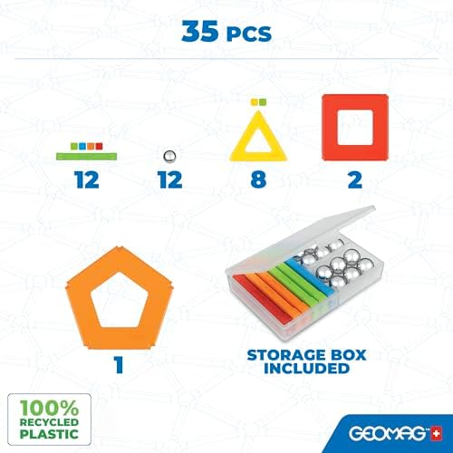Geomag Supercolor Magnetic Toys for Kids Ages 5+, 35pc Educational STEM Magnets for Kids - Swiss-Made Magnetic Blocks, Tiles and Building Toys from 100% Recycled Plastic - Image 3