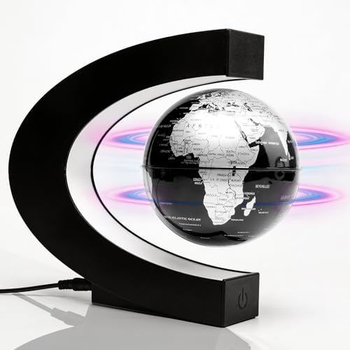 Magnetic Levitation Floating Rotating World Globe with LED Frame Lights, C Shape Levitating Globe, Touch Switch Night Light, Cool Tech Gifts for Men Dad Boys Kids, Office Desk Decor and STEM Gift by KAIMC