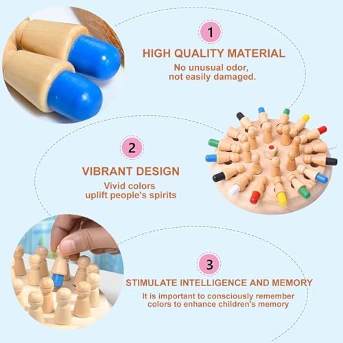 Wooden Memory Chess Board Game: Color Wooden Memory Chess Game for Brain Train for Kids Toddler Learning Educational Toys - Montessori Learning Toys for 3 4 5 6 7 8+ Year Old Boy Girl Gift - Image 2