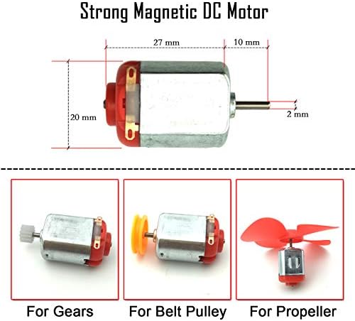 18 Set DC Motors Kit, Mini Electric Hobby Motor 3V -12V 25000 RPM Strong Magnetic with Shaft Propeller, 2 x AA Battery Holder,9V Battery Clip Connector,Plastic Wheels for DIY Science Projects - Image 5