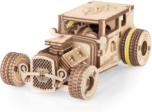 EWA Eco-Wood-Art Pocket Hot Rod - 3D Wooden Puzzle Mechanical Model Kit DIY Wood Construction Set by EWAEcoWoodArt