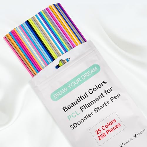 Kretrum 25 Colors 250 Strands 3D Doodler Refill Packs for 3Doodler Start+ Pen 2.5mm 3D Doodler Pen Refills PCL Only for 3Doodler Start+ Pen Each Color 10pcs Total 250 pcs by Kretrum