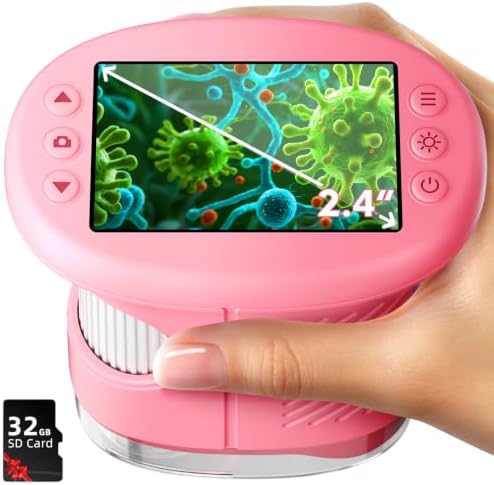 Odatay 2.4" 4K 1000X Digital Kids Microscope with 32G Card 12 Slides, Pink by Odatay