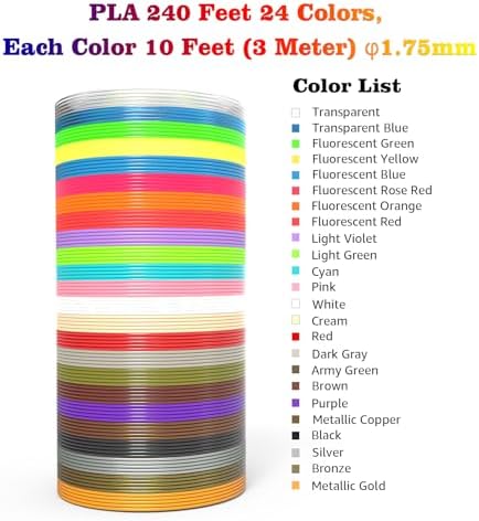 3D Printing Pen Refills PLA Filament 1.75mm 24 Vibrant Colors 240 Feet, Each Color 3 Meters (10 Feet) - 250 Stencils eBooks - Fit for SCRIB3D P1 and MYNT3D Pens - Image 2