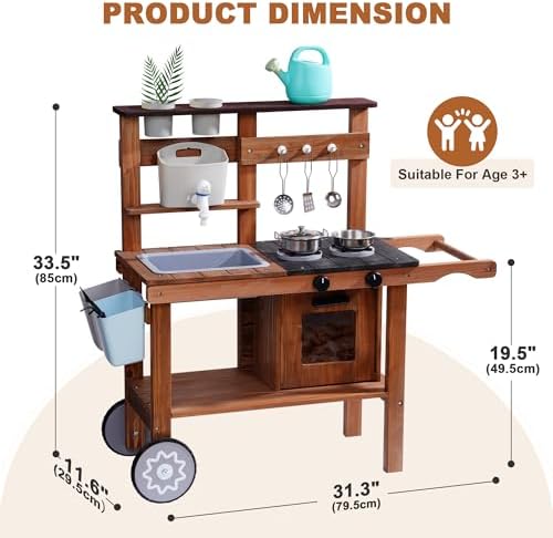 ROBOTIME Kids Outdoor Explorer Set: Mud Kitchen Playset with Wheels & Bug Catcher Kit for Kids, Backyard Pretend Play Kitchen and Nature Exploration Tools for Boys and Girls Ages 3-12 - Image 2