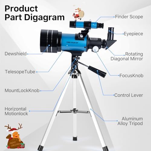 Telescope for Adults Astronomy 70mm Aperture 300mm Focal Length Portable Astronomical Telescope for Beginners Age Over 8 Years Old with Wireless Remote Carry Bag Tripod (Blue) - Image 4