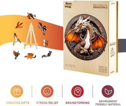 Wooden Puzzles for Adults,Mechanical Dragon Puzzles Gifts,8.5*8.5in 100pcs - Image 5