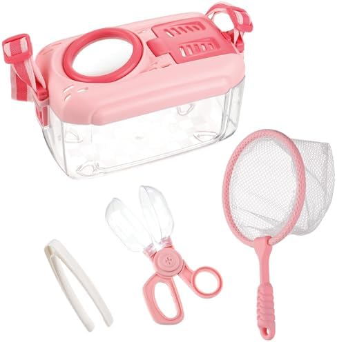 Biubee Bug Catcher for Kids - Sturdy Bugs Catching Kit Gifts with Butterfly Net Collector Insect Catcher Tweezer, Pink Bug Habitat Outdoor Explorer Kit for Girls Age 3 4 5 6 7 8 by Biubee