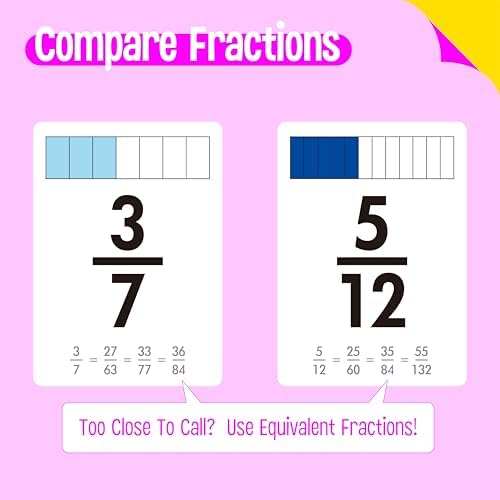 68 Fraction Flashcards - Funny Math Game Cards for All Fractions 1-12, Compare and Simplify, Educational Learning Tool for School Supplies - Image 4