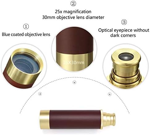 Retro Pirate Telescope Zoomable 25x30 Spyglass Portable Collapsible Handheld Telescope Vintage Monocular for Kids & Survival Gear Compass Pocket Military Compass for Camping Boating - Image 4