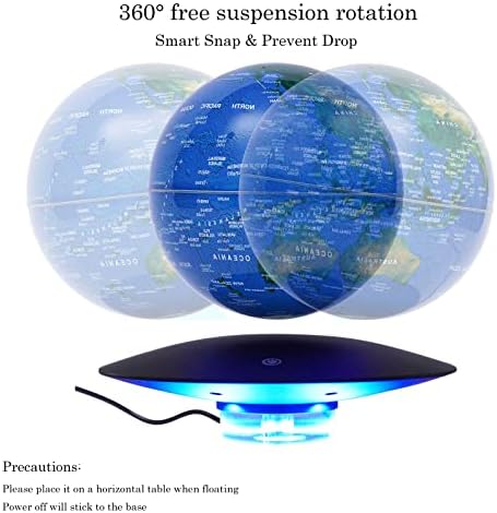 Magnetic Levitation Globe w/UFO-Shaped Base, 6 Inch LED Rotating Geographic Globe with RBG Light, Auto Rotation Suspended Floating World Map Night Light for Table Desk Decor Holiday Gift, Dark Blue - Image 6