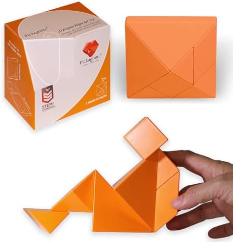 Pickagram Tangram 3D Magnetic Puzzle for Kids (8-12), Adults & Seniors | STEM Certified Fidget Puzzle - Magnetic Pattern Blocks for Cognitive Development, Creativity & Focus - Orange by Pickagram