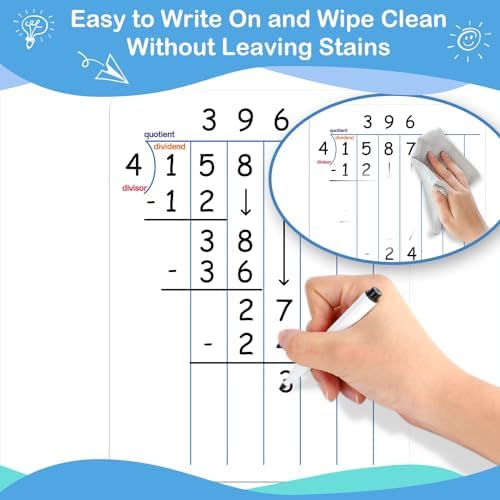 Aizweb 12 Pack Long Division Dry Erase Board Card,12" x 9" Multiplication Small Whiteboard Math Manipulatives for Kids Student Classroom Must Have Homeschool Teacher Supplies Learning Activities - Image 6
