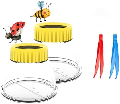 Bug Viewer for Kids 3X Magnifying Insect Observation Kit Built-in 7cm Ruler with 2 Slant Tweezers Bug Jar Catcher Cage for Kids Science Nature Exploration (2Pack Yellow) by RORANIC-DeliveringHappiness
