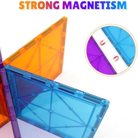 Large Magnetic Tiles Set - 6 Piece Square STEM Learning & Educational Building Kit for Kids - Perfect Construction Toy Gift - Image 5
