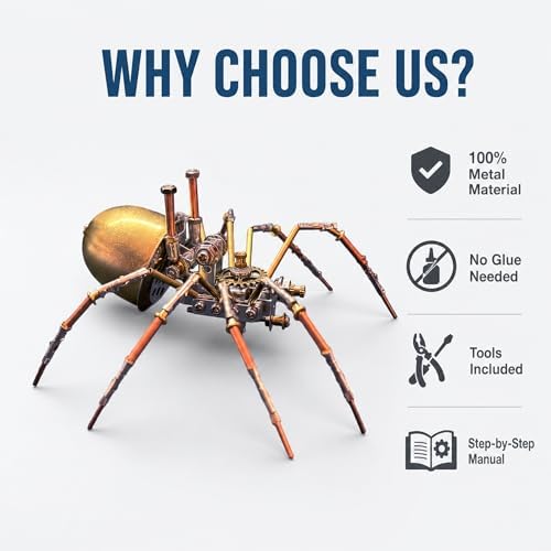 3D Metal Puzzles for Adults Teens-150+Pcs-Mechanical Spider Bee Insect Models-3 Hours to Build-Ideal for Birthday Gifts and Decorations (Mechanical Spider E) - Image 6