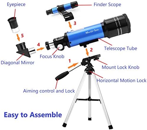70mm Telescope for Kids & Astronomy Beginners, Refractor Telescope with Tripod & Finder Scope, Portable Telescope with 4 Magnification eyepieces & Phone Adapter Blue - Image 5